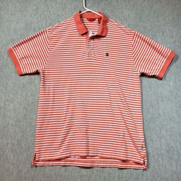 IZOD Shirt Men Large Pink Stripe Polo Performance Embroidered Logo High Low Slit - Picture 1 of 9